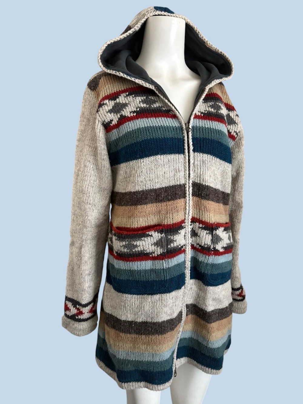 LAUNDROMAT Santa Rosa Southwestern Aztec fleece lined sweater coat Wool Sz M